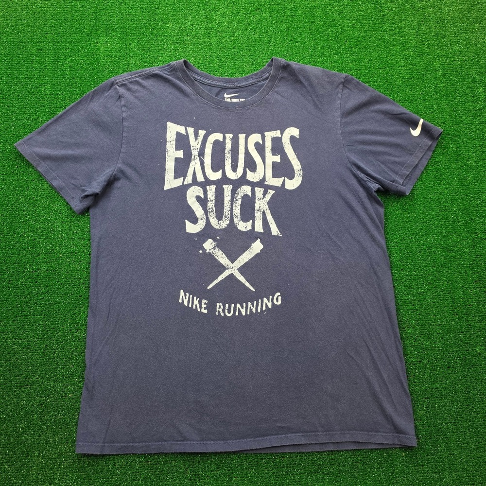 Nike Running Excuses Suck Graphic Tshirt Mens Large Blue Short Sleeve Athletic